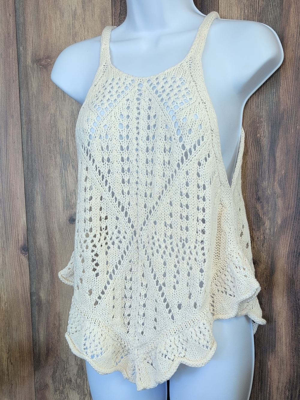 Free People Sea Song Crochet Knit Scalloped Hem Tank Top XS 706A